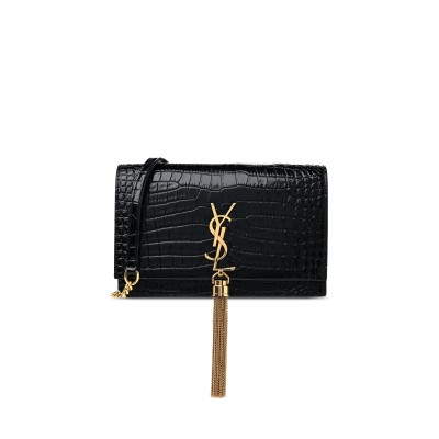 YSL KATE MONOGRAM TASSEL CHAIN WALLET IN CALFSKIN CROCODILE EMBOSSED 452159DND1J1000 (19*12.5*4cm)